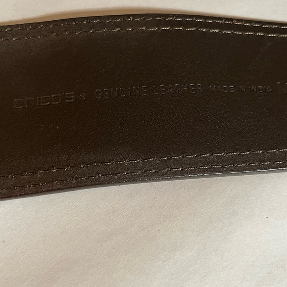 Chicos genuine leather boho Festival Brown/Tan artsy belt gold buckle Medium - Picture 7 of 11
